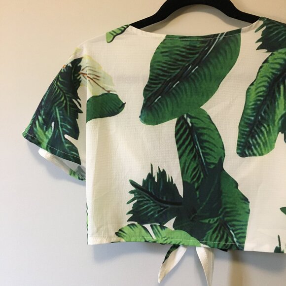 NWT Zaful Tropical Botanical Cropped Tie Up Top - Picture 8 of 15